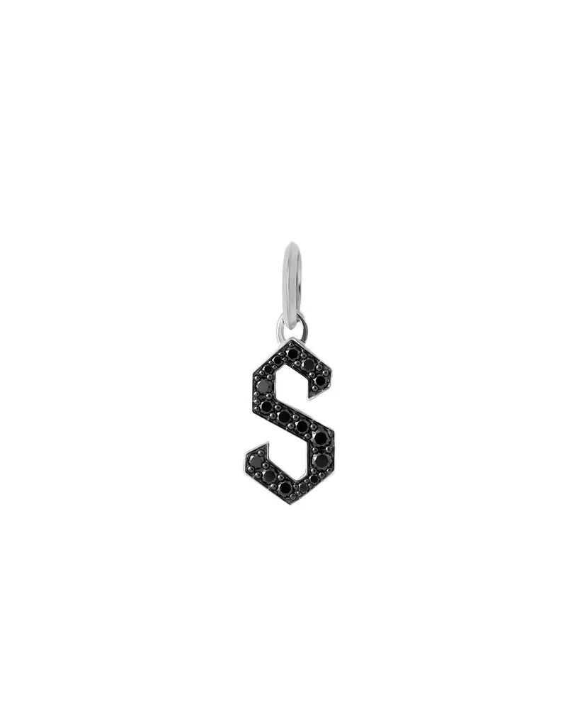 Jennifer Fisher Capital Gothic Letter Charm with Pavé Black Diamonds 18K White Gold / S Jennifer Fisher Capital Gothic Letter Charm with Pavé Black Diamonds 18K White Gold / S