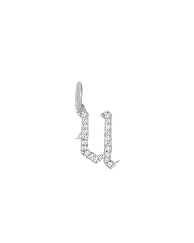 Jennifer Fisher Jennifer Fisher Capital Gothic Letter Charm with Pavé White Diamonds U / 18K White Gold