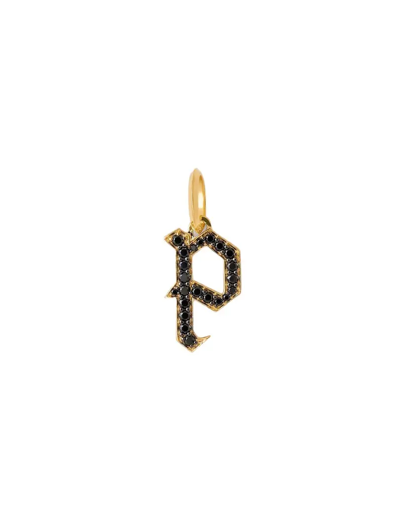 Jennifer Fisher Jennifer Fisher Capital Gothic Letter Charm with Pavé Black Diamonds 18K Yellow Gold / P