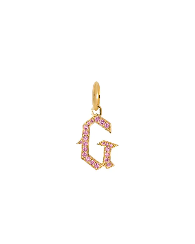 Jennifer Fisher Capital Gothic Letter Charm with Pavé Gemstones Pink Sapphire / G Jennifer Fisher Capital Gothic Letter Charm with Pavé Gemstones Pink Sapphire / G