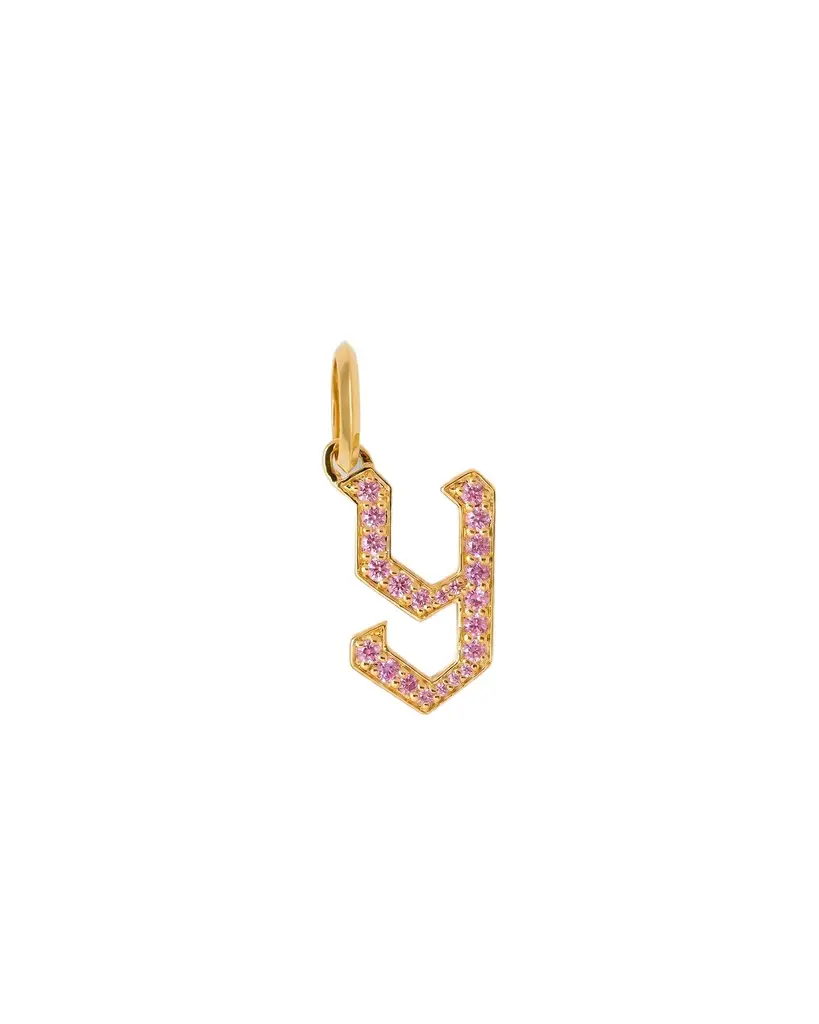 Jennifer Fisher Capital Gothic Letter Charm with Pavé Gemstones Pink Sapphire / Y Jennifer Fisher Capital Gothic Letter Charm with Pavé Gemstones Pink Sapphire / Y