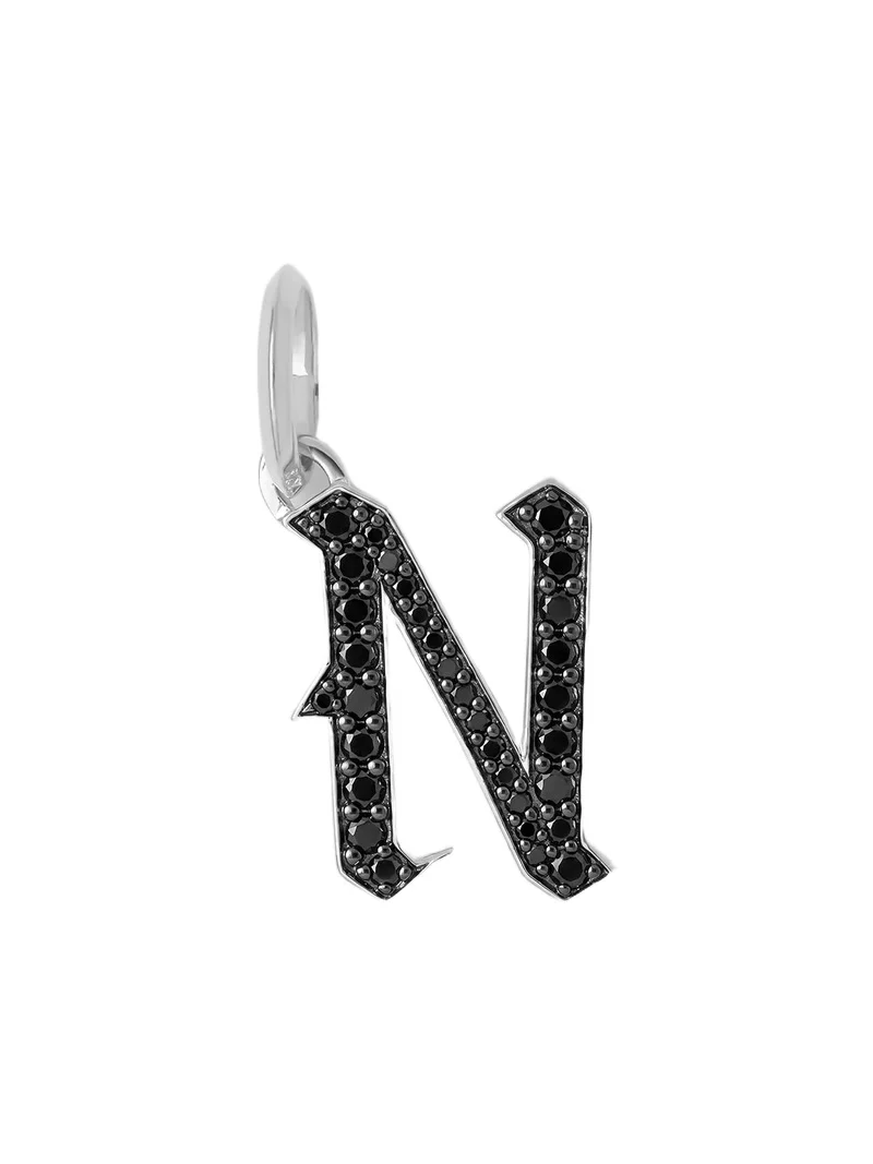 Capital Gothic Letter Charm with Pavé Black Diamonds 18K White Gold / N Capital Gothic Letter Charm with Pavé Black Diamonds 18K White Gold / N