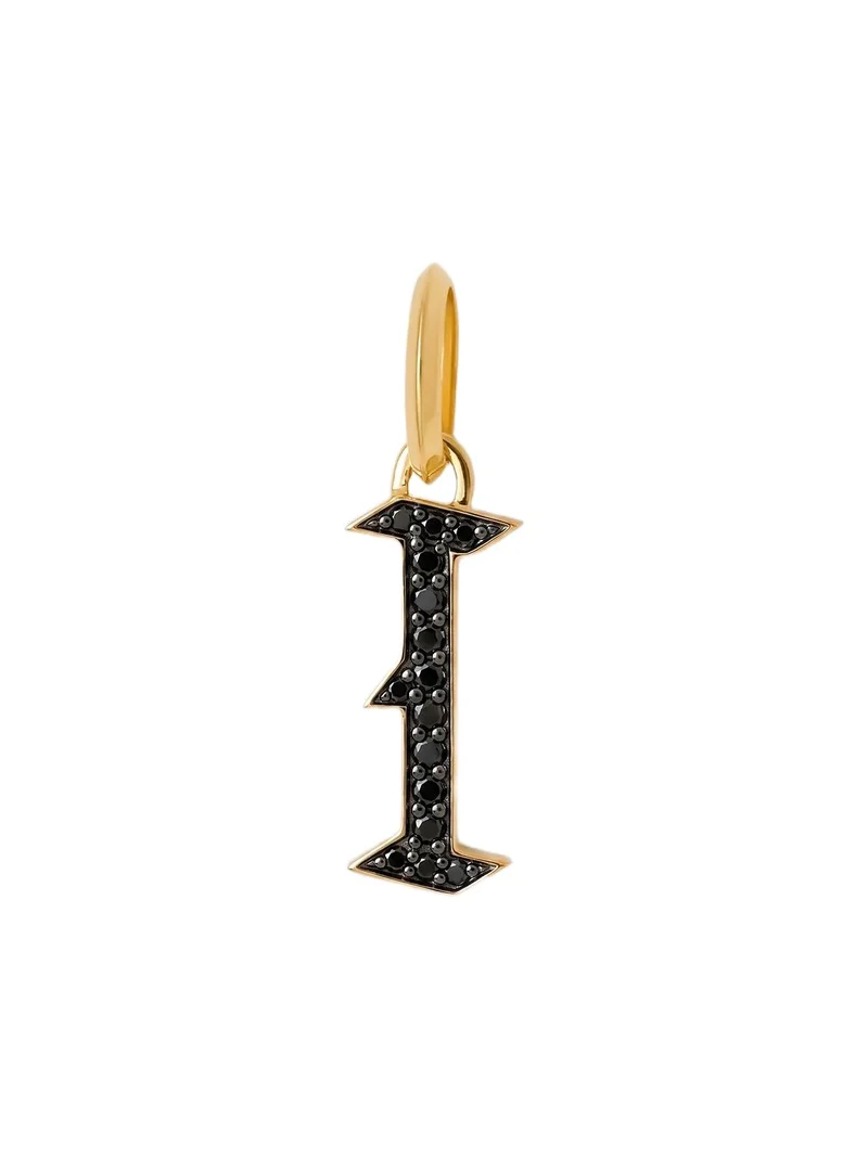 Jennifer Fisher Capital Gothic Letter Charm with Pavé Black Diamonds 18K Yellow Gold / I