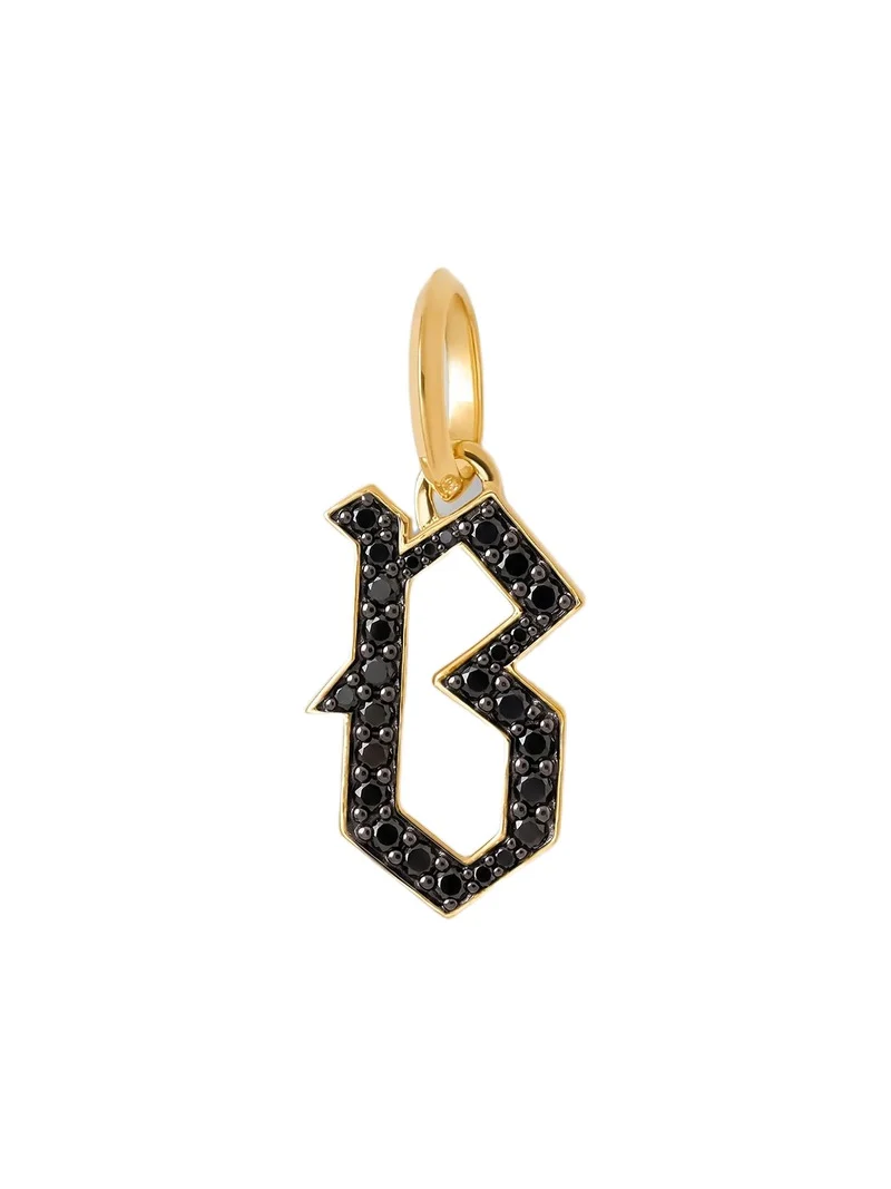 Capital Gothic Letter Charm with Pavé Black Diamonds 18K Yellow Gold / B Capital Gothic Letter Charm with Pavé Black Diamonds 18K Yellow Gold / B