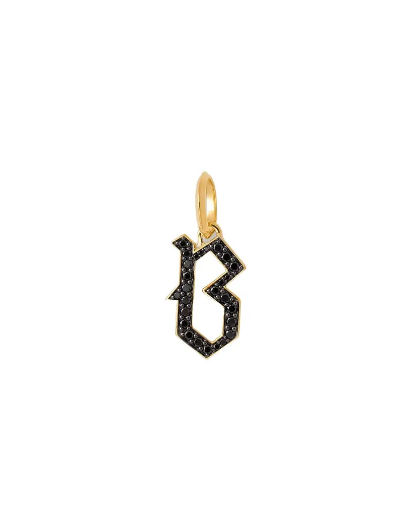 Jennifer Fisher Jennifer Fisher Capital Gothic Letter Charm with Pavé Black Diamonds 18K Yellow Gold / B