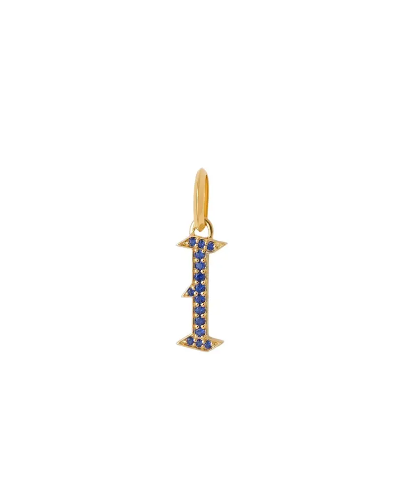 Jennifer Fisher Jennifer Fisher Capital Gothic Letter Charm with Pavé Gemstones Blue Sapphire / I