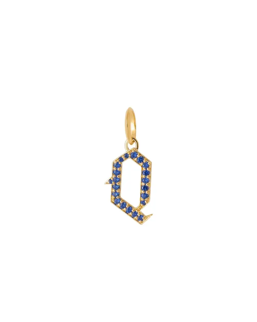 Jennifer Fisher Jennifer Fisher Capital Gothic Letter Charm with Pavé Gemstones Blue Sapphire / Q