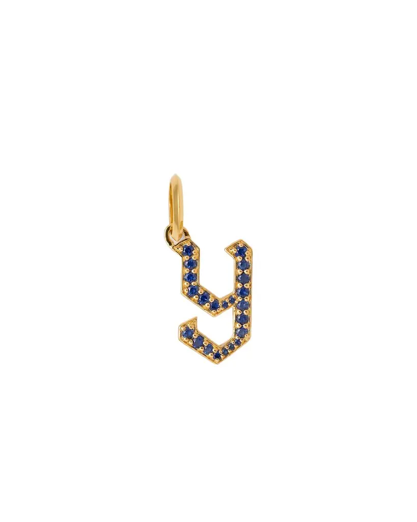Jennifer Fisher Jennifer Fisher Capital Gothic Letter Charm with Pavé Gemstones Blue Sapphire / Y