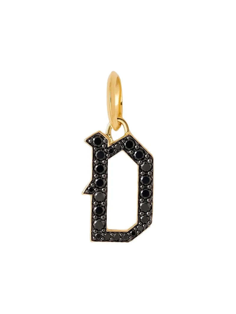 Capital Gothic Letter Charm with Pavé Black Diamonds 18K Yellow Gold / D Capital Gothic Letter Charm with Pavé Black Diamonds 18K Yellow Gold / D