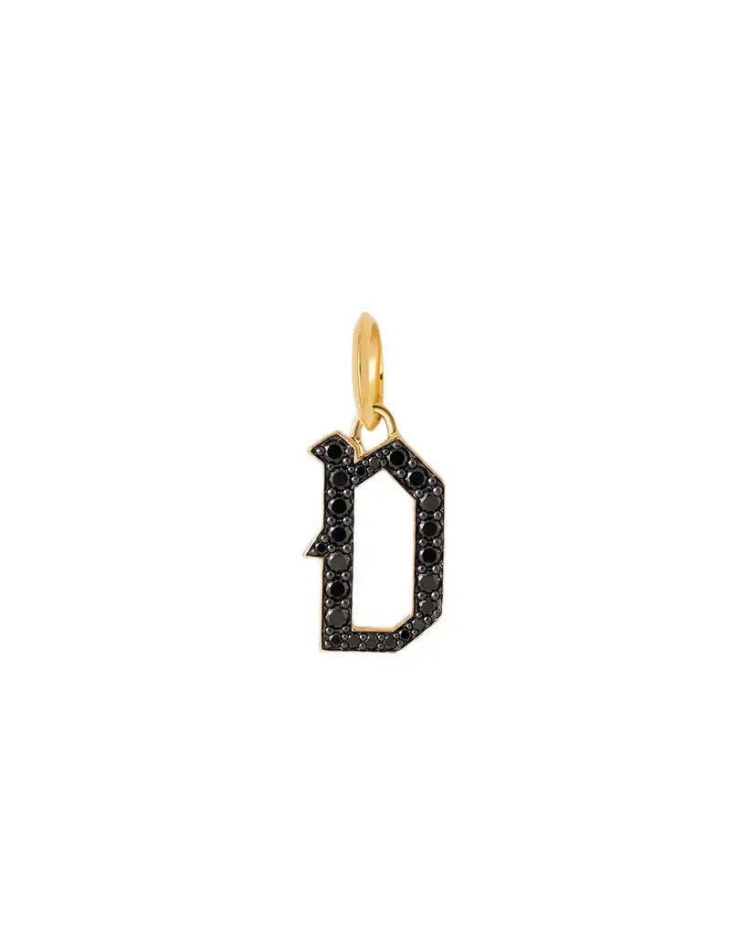 Jennifer Fisher Capital Gothic Letter Charm with Pavé Black Diamonds 18K Yellow Gold / D Jennifer Fisher Capital Gothic Letter Charm with Pavé Black Diamonds 18K Yellow Gold / D