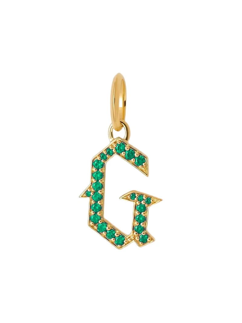 Jennifer Fisher Jennifer Fisher Capital Gothic Letter Charm with Pavé Gemstones Emerald / G