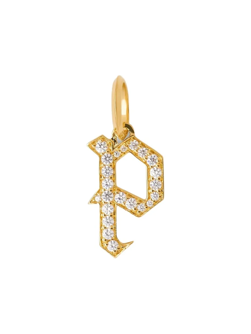 Jennifer Fisher Capital Gothic Letter Charm with Pavé White Diamonds P / 18K Yellow Gold