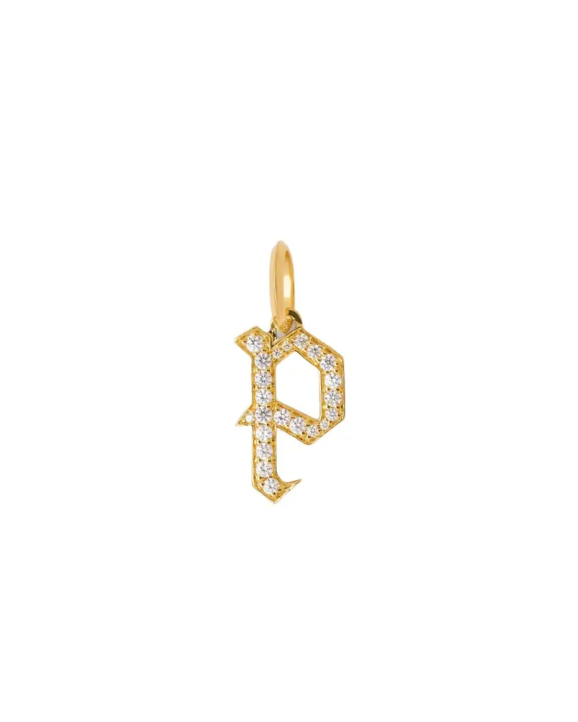 Jennifer Fisher Jennifer Fisher Capital Gothic Letter Charm with Pavé White Diamonds P / 18K Yellow Gold