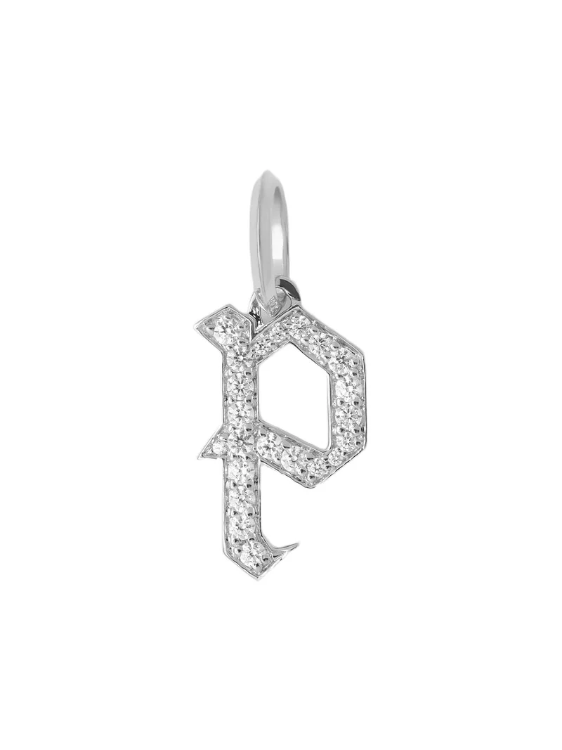 Jennifer Fisher Capital Gothic Letter Charm with Pavé White Diamonds P / 18K White Gold