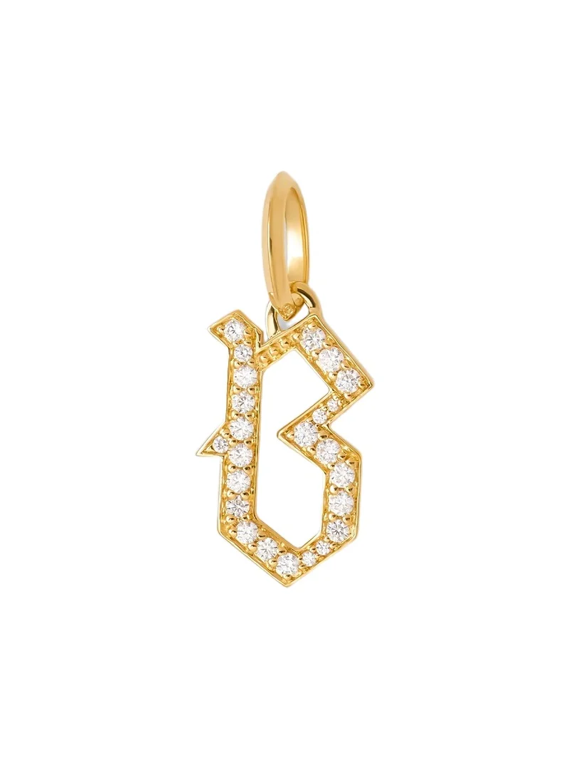 Capital Gothic Letter Charm with Pavé White Diamonds B / 18K Yellow Gold Capital Gothic Letter Charm with Pavé White Diamonds B / 18K Yellow Gold