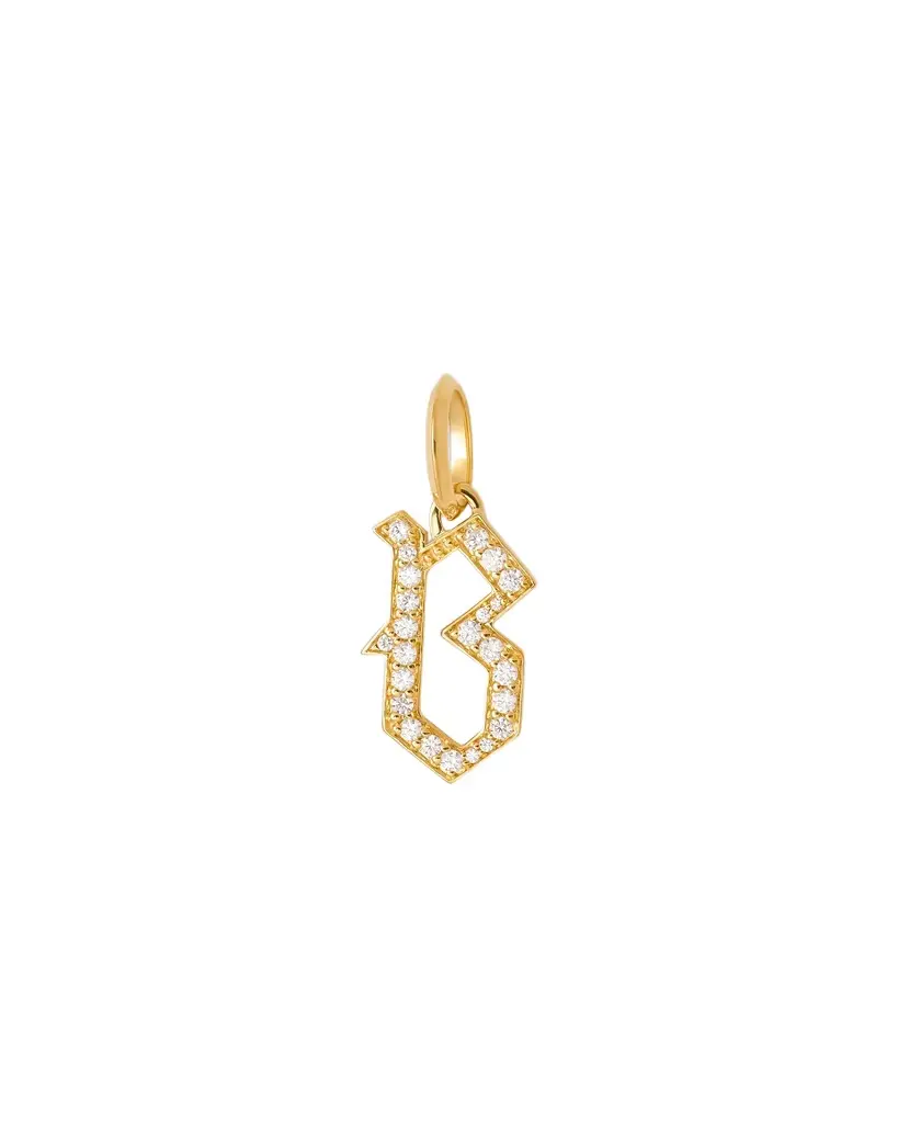 Jennifer Fisher Jennifer Fisher Capital Gothic Letter Charm with Pavé White Diamonds B / 18K Yellow Gold