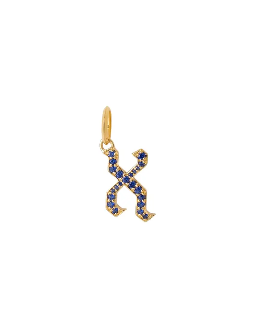 Jennifer Fisher Jennifer Fisher Capital Gothic Letter Charm with Pavé Gemstones Blue Sapphire / X