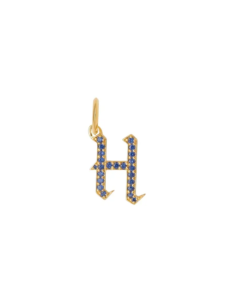 Jennifer Fisher Jennifer Fisher Capital Gothic Letter Charm with Pavé Gemstones Blue Sapphire / H