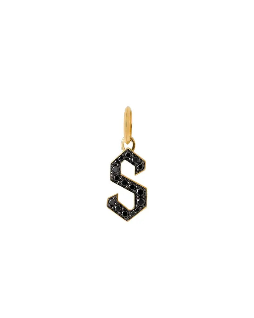 Jennifer Fisher Jennifer Fisher Capital Gothic Letter Charm with Pavé Black Diamonds 18K Yellow Gold / S
