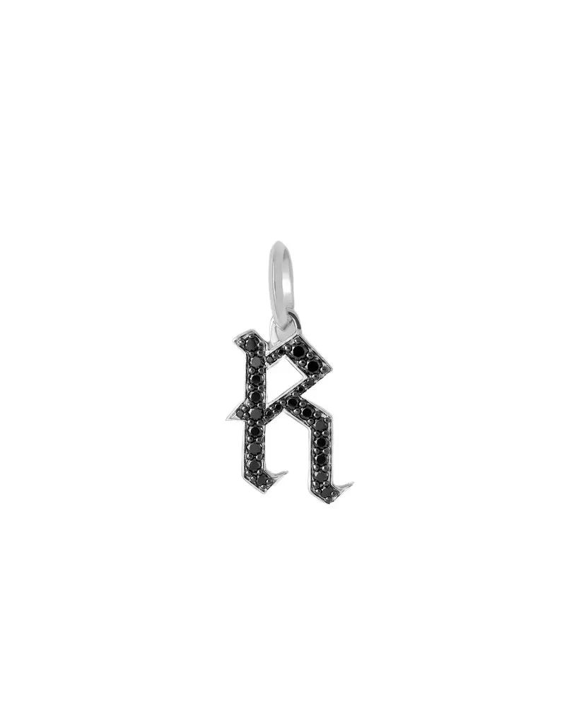 Jennifer Fisher Capital Gothic Letter Charm with Pavé Black Diamonds 18K White Gold / R Jennifer Fisher Capital Gothic Letter Charm with Pavé Black Diamonds 18K White Gold / R
