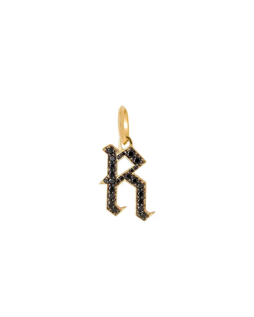 Jennifer Fisher Capital Gothic Letter Charm with Pavé Black Diamonds 18K Yellow Gold / R
