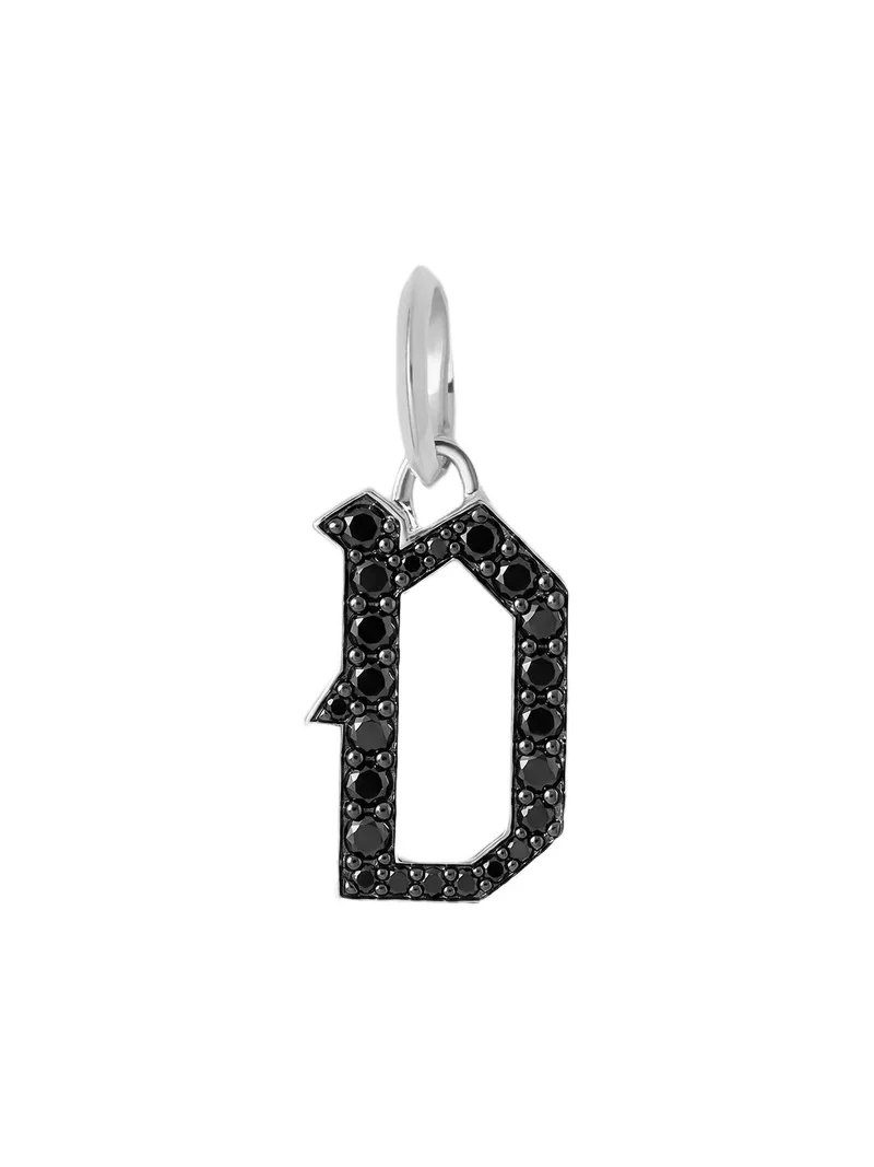 Capital Gothic Letter Charm with Pavé Black Diamonds 18K White Gold / D Capital Gothic Letter Charm with Pavé Black Diamonds 18K White Gold / D