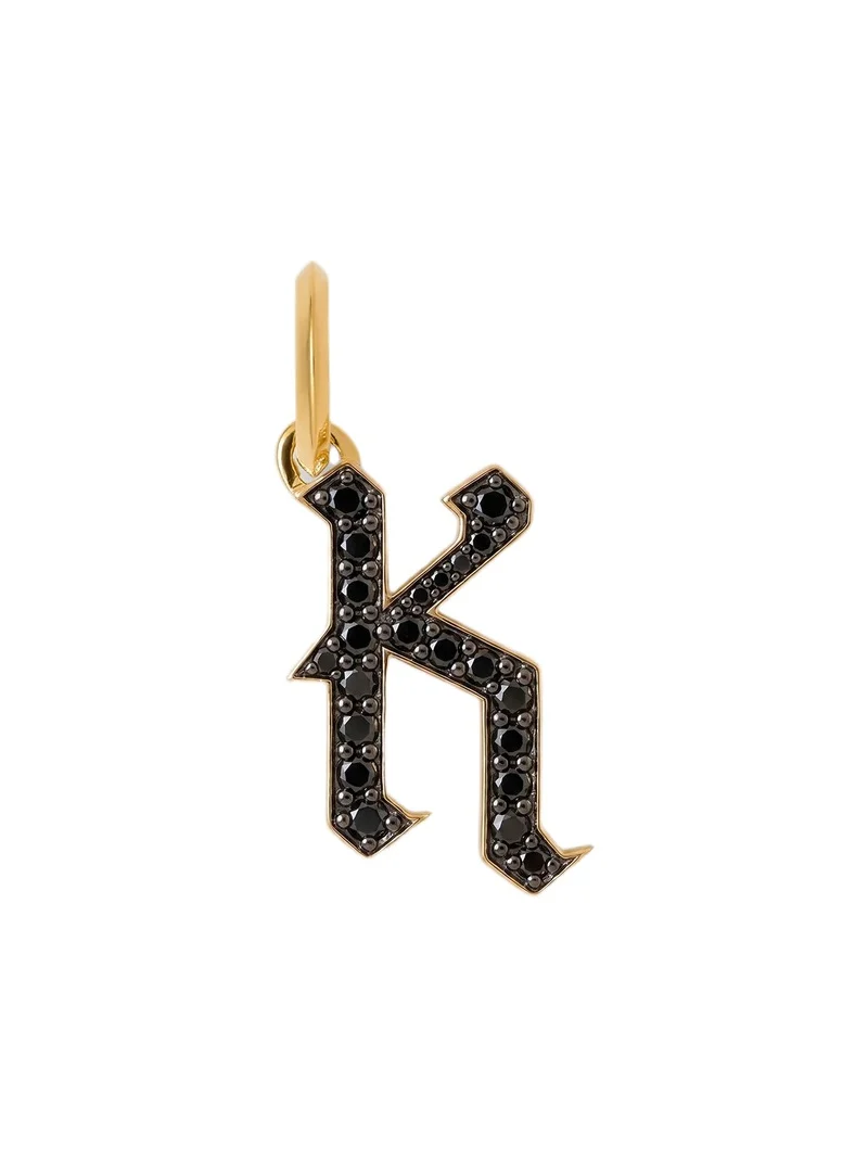 Jennifer Fisher Capital Gothic Letter Charm with Pavé Black Diamonds 18K Yellow Gold / K Jennifer Fisher Capital Gothic Letter Charm with Pavé Black Diamonds 18K Yellow Gold / K