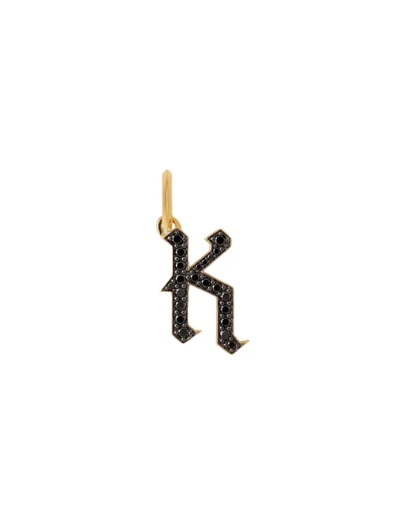 Jennifer Fisher Capital Gothic Letter Charm with Pavé Black Diamonds 18K Yellow Gold / K Jennifer Fisher Capital Gothic Letter Charm with Pavé Black Diamonds 18K Yellow Gold / K