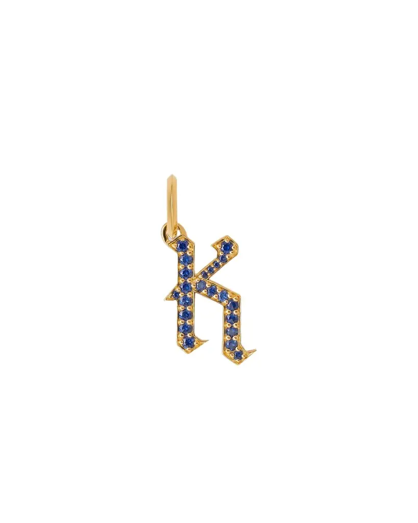 Jennifer Fisher Jennifer Fisher Capital Gothic Letter Charm with Pavé Gemstones Blue Sapphire / K
