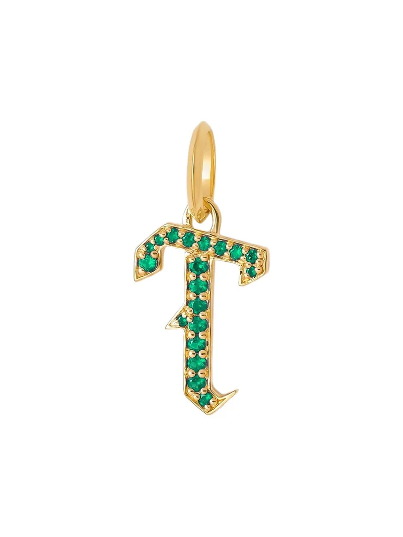 Jennifer Fisher Jennifer Fisher Capital Gothic Letter Charm with Pavé Gemstones Emerald / T
