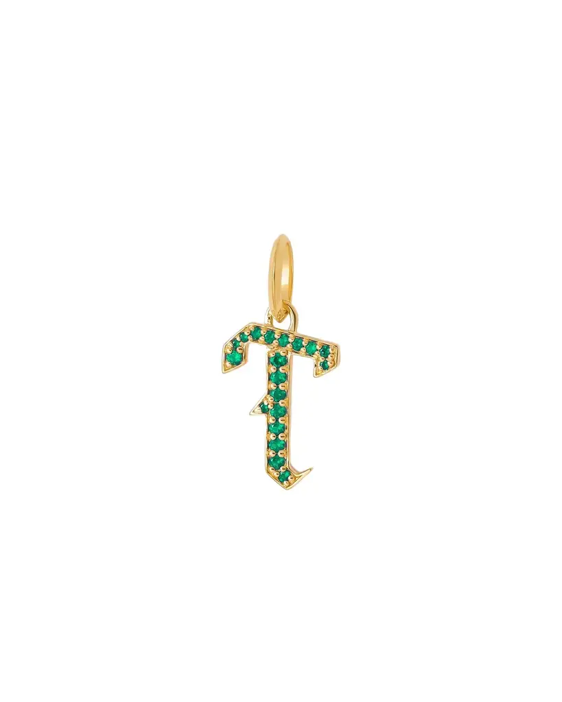 Jennifer Fisher Jennifer Fisher Capital Gothic Letter Charm with Pavé Gemstones Emerald / T