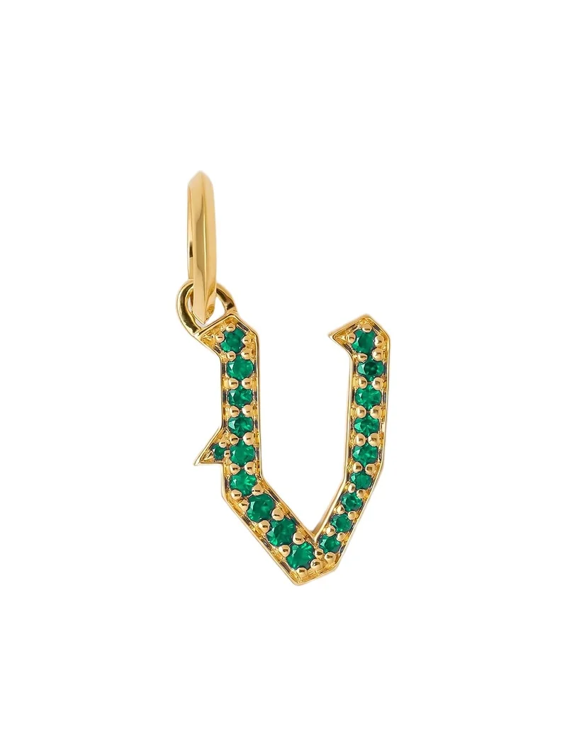 Jennifer Fisher Jennifer Fisher Capital Gothic Letter Charm with Pavé Gemstones Emerald / V