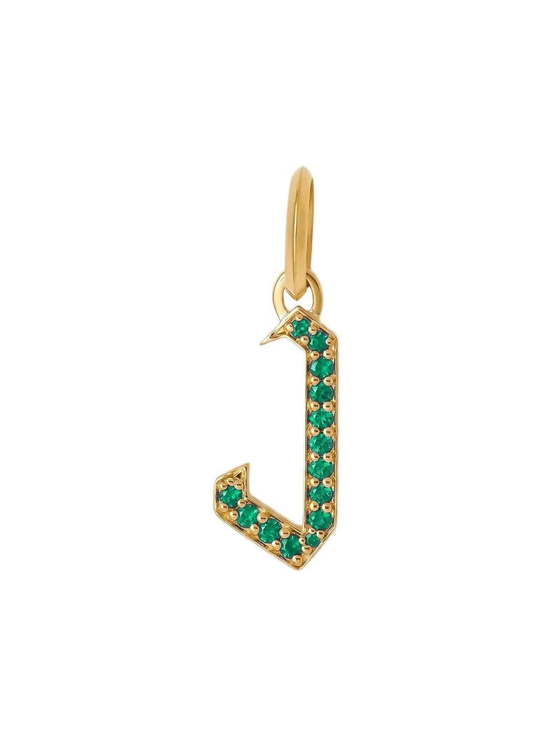 Jennifer Fisher Jennifer Fisher Capital Gothic Letter Charm with Pavé Gemstones Emerald / J