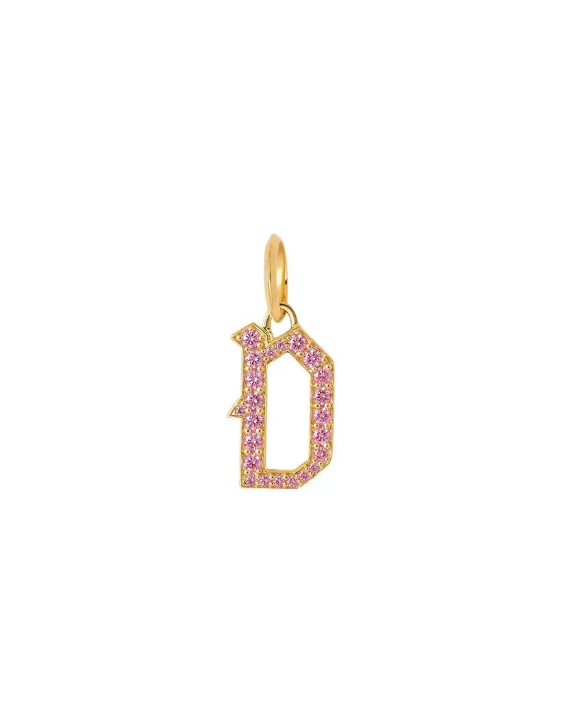 Jennifer Fisher Jennifer Fisher Capital Gothic Letter Charm with Pavé Gemstones Pink Sapphire / D