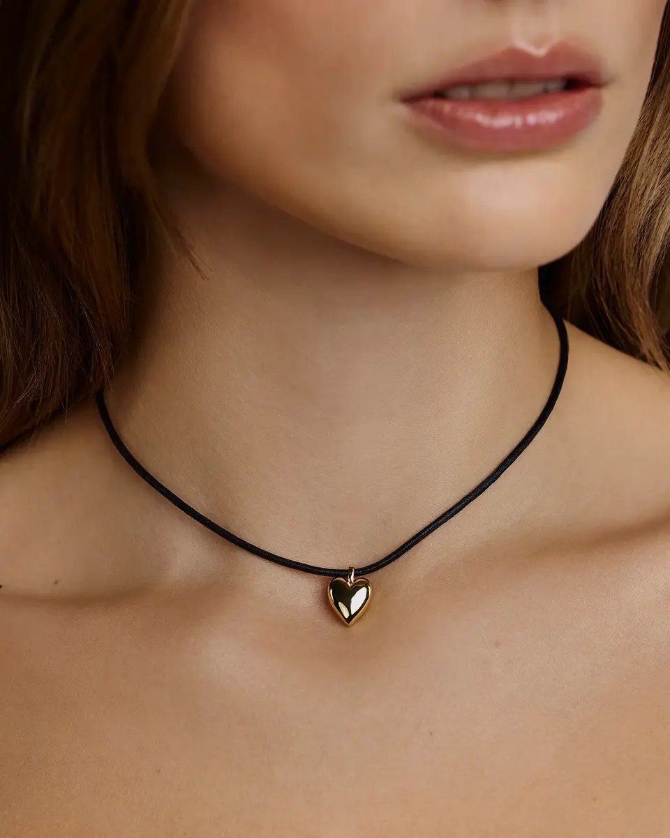 Jennifer Fisher Jennifer Fisher Small Puffy Heart Leather Cord Necklace Hematite | Thumbnail 2 Jennifer Fisher Jennifer Fisher Small Puffy Heart Leather Cord Necklace Hematite | Thumbnail 2