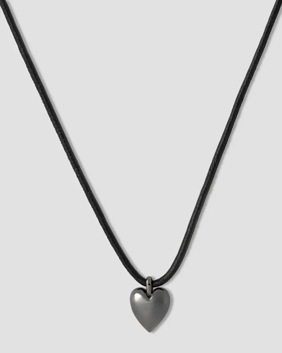Jennifer Fisher Jennifer Fisher Small Puffy Heart Leather Cord Necklace Hematite