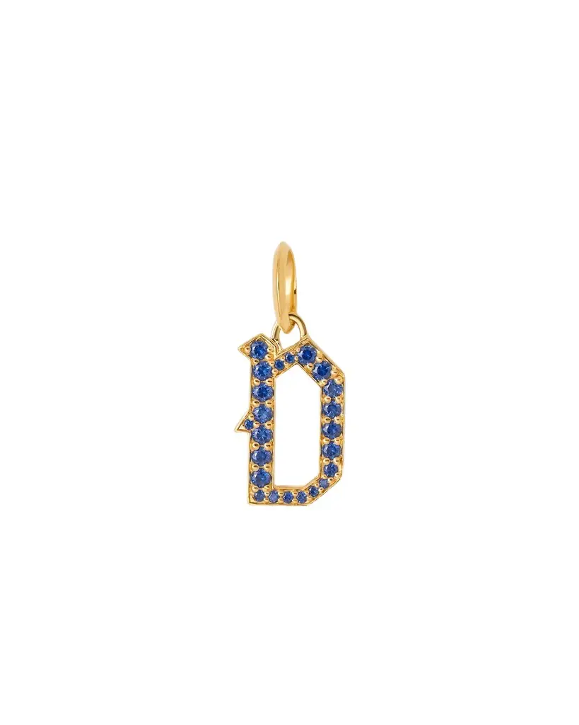Jennifer Fisher Jennifer Fisher Capital Gothic Letter Charm with Pavé Gemstones Blue Sapphire / D