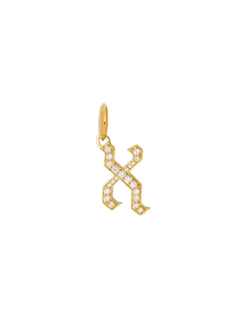 Jennifer Fisher Capital Gothic Letter Charm with Pavé White Diamonds X / 18K Yellow Gold