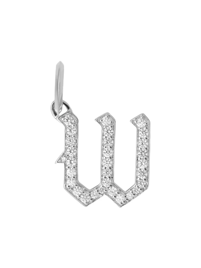 Capital Gothic Letter Charm with Pavé White Diamonds W / 18K White Gold Capital Gothic Letter Charm with Pavé White Diamonds W / 18K White Gold