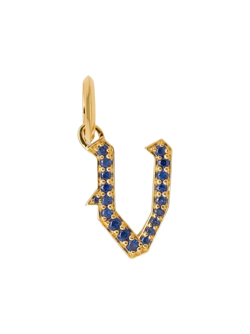 Jennifer Fisher Jennifer Fisher Capital Gothic Letter Charm with Pavé Gemstones Blue Sapphire / V