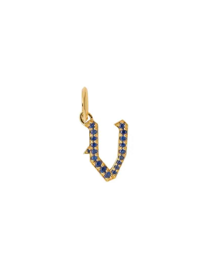 Jennifer Fisher Jennifer Fisher Capital Gothic Letter Charm with Pavé Gemstones Blue Sapphire / V