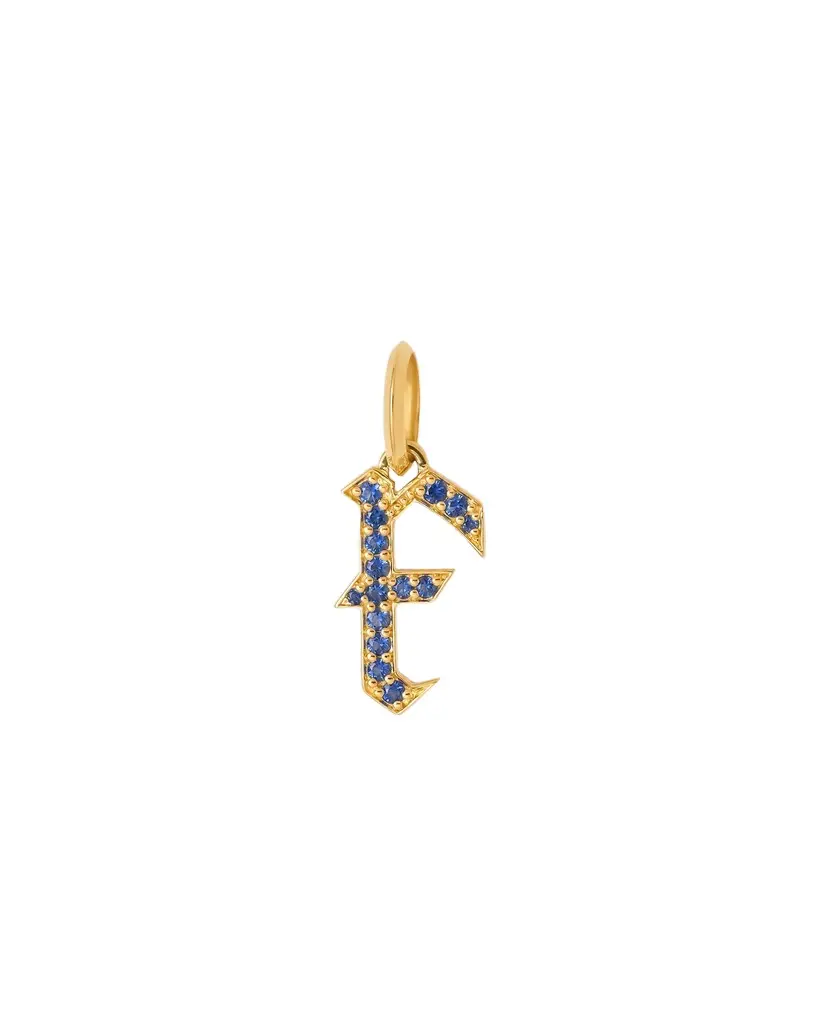 Jennifer Fisher Jennifer Fisher Capital Gothic Letter Charm with Pavé Gemstones Blue Sapphire / F