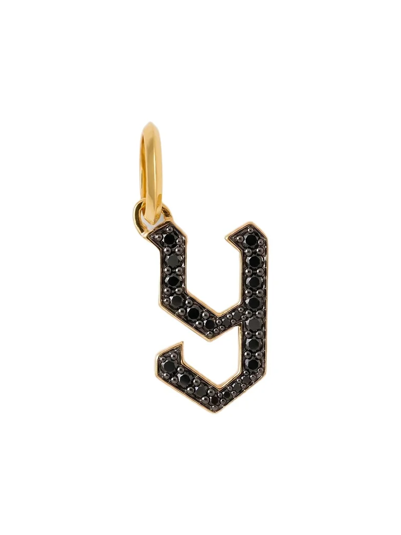 Capital Gothic Letter Charm with Pavé Black Diamonds 18K Yellow Gold / Y