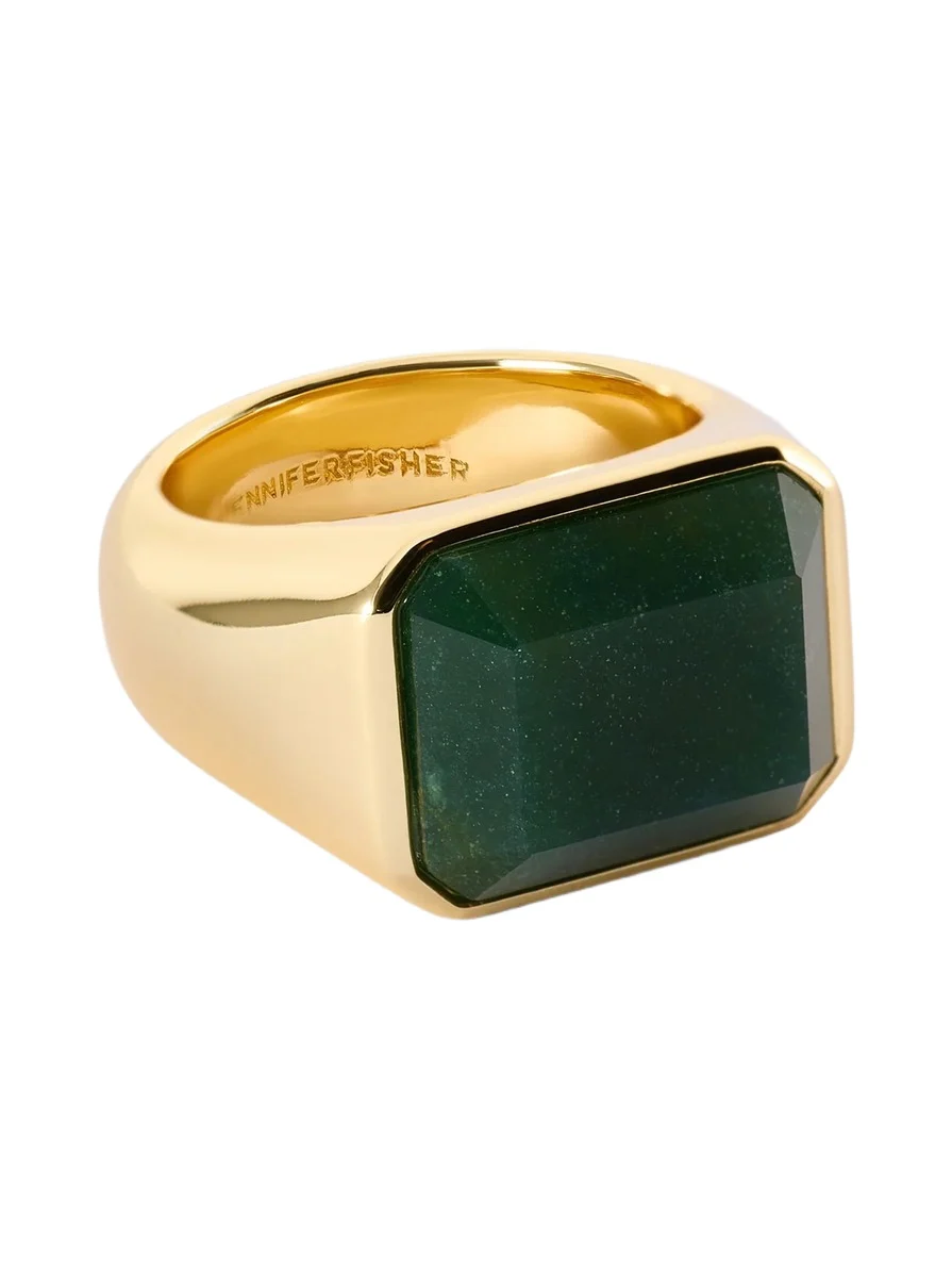 Jennifer Fisher Semi-Precious Emerald Signet Ring Green Moss / 9