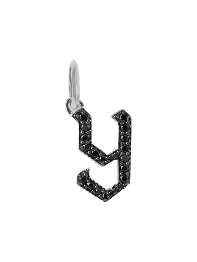 Capital Gothic Letter Charm with Pavé Black Diamonds 18K White Gold / Y Capital Gothic Letter Charm with Pavé Black Diamonds 18K White Gold / Y