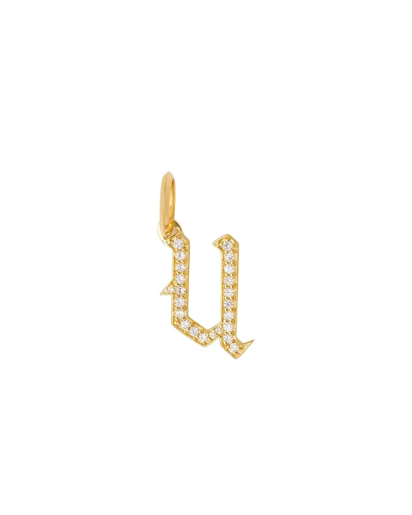 Jennifer Fisher Capital Gothic Letter Charm with Pavé White Diamonds U / 18K Yellow Gold Jennifer Fisher Capital Gothic Letter Charm with Pavé White Diamonds U / 18K Yellow Gold