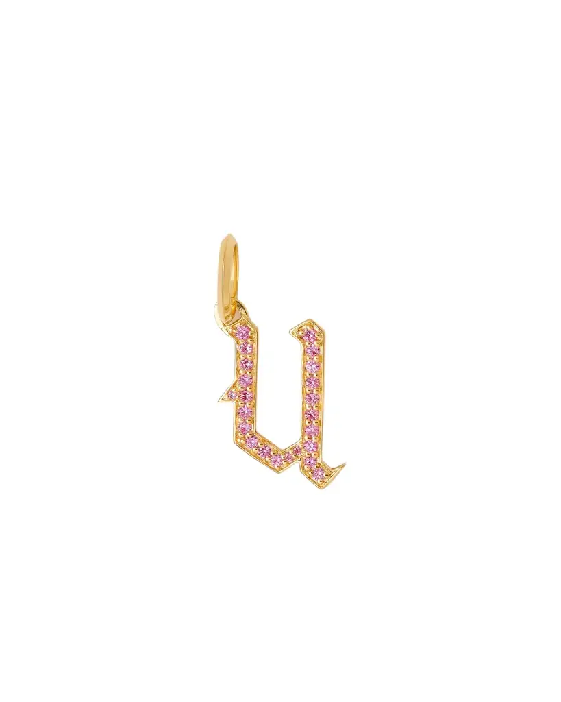 Jennifer Fisher Capital Gothic Letter Charm with Pavé Gemstones Pink Sapphire / U Jennifer Fisher Capital Gothic Letter Charm with Pavé Gemstones Pink Sapphire / U