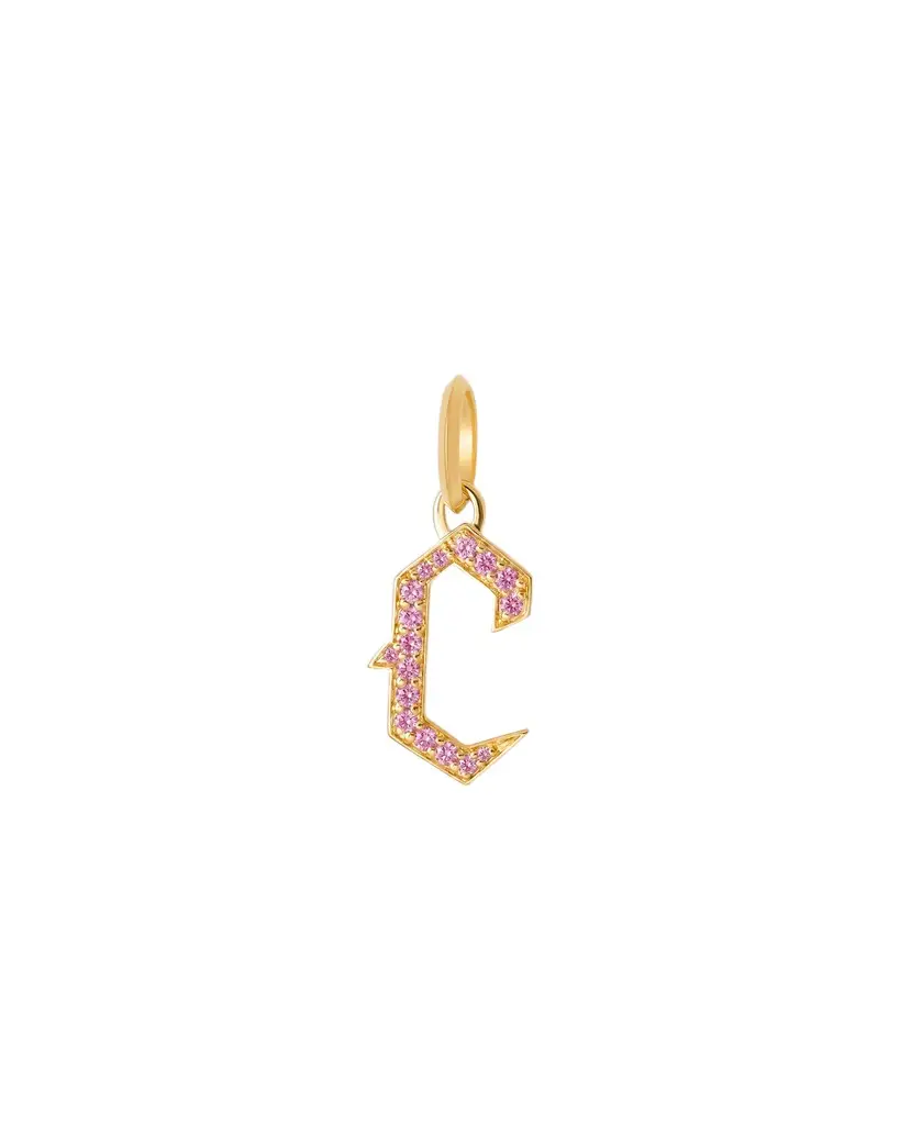 Jennifer Fisher Jennifer Fisher Capital Gothic Letter Charm with Pavé Gemstones Pink Sapphire / C