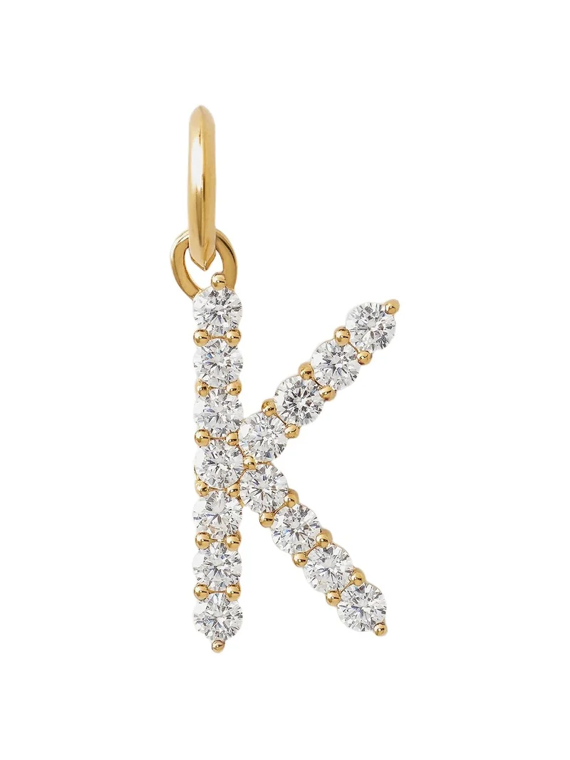 Large Floating Diamond Minimal Block Letter K / 18K Yellow Gold Large Floating Diamond Minimal Block Letter K / 18K Yellow Gold