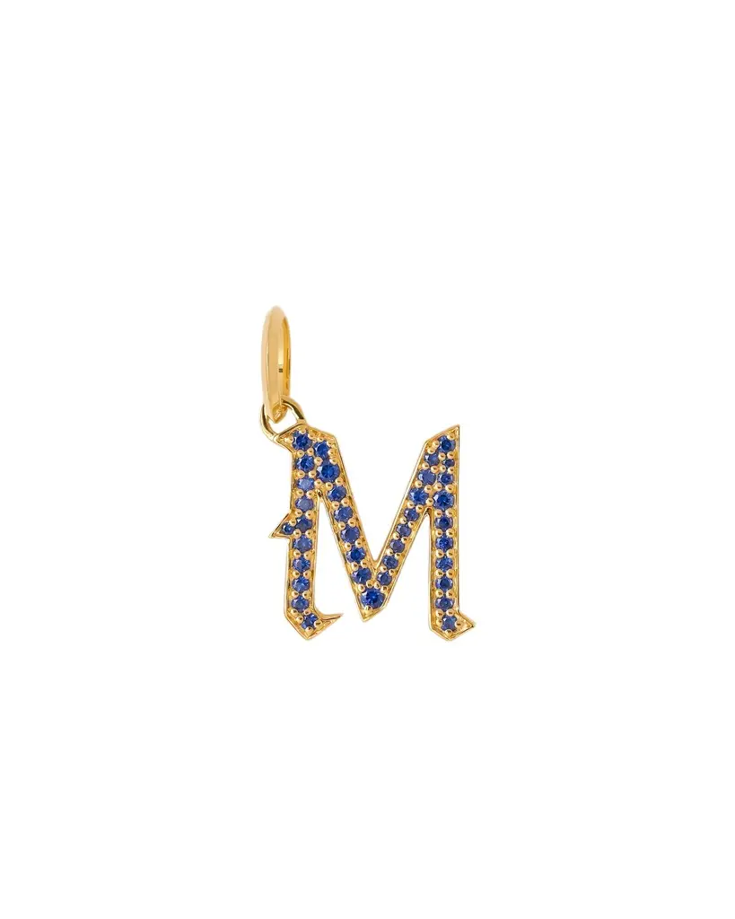 Jennifer Fisher Jennifer Fisher Capital Gothic Letter Charm with Pavé Gemstones Blue Sapphire / M